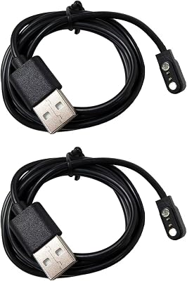 2x Sport Watch Magnetic Charger Power Supply Wire with 2-Pin USB Data Charging Cable Fit for Willful IP68, SW021, SW025, SW01, SW023, ID205U, Umidigi Uwatch 3, Black