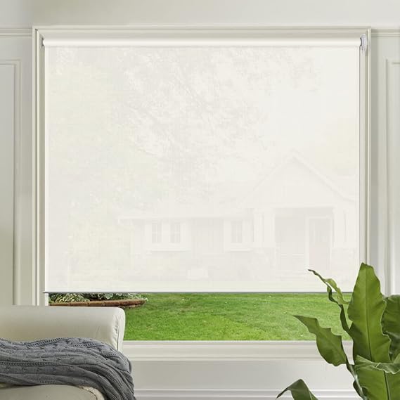 LETAU Solar Cordless Window Shades Blinds, Upgrade Light Filtering UV Protection, Flame Retardant, Water Proof, White, Window Roller Shades