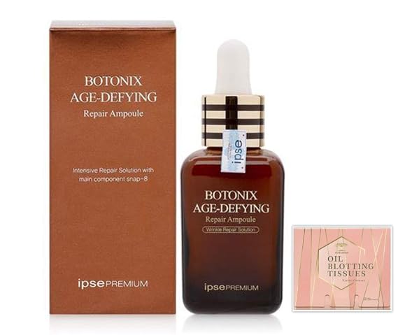 BOTONIX Age Defying Ampoule 24K Gold and 8 Peptides Lifting and Firming Skin Regenerating Collagen 60 ml Bundle with 1 Pack Oil Absorbing Blotting Paper