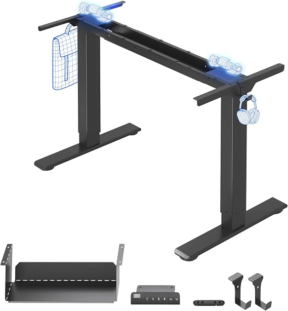 FLEXISPOT Height Adjustable Electric Standing Desk Frame with 2 Motors Ergonomic Sit-stand Workstation with Memory Smart Panel E1 Pro(2 Stage | Black)