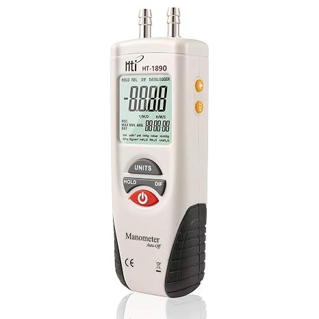 Digital Manometer, Dual Port Air Pressure Meter Pressure Gauge HVAC Gas Tester, Differential Pressure Manometer with 5/16 Inches Diameter Pressure Port,