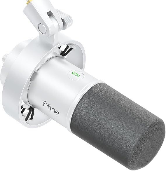 FIFINE K688W White XLR/USB Dynamic Microphone | Podcast Vocal Recording Mic for PC. Mute Button, Headphone Jack. Studio Mic for Streaming, Voice Over, Music Singing.