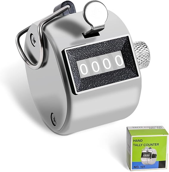 Metal Tally Counter Clicker Counter Handheld Pitch Counter, Manual Mechanical 4-Digit Number Click Counter, One Hand Counter Clicker Digital Counting for Coaching Knitting People Lap Fishing Golf&Row