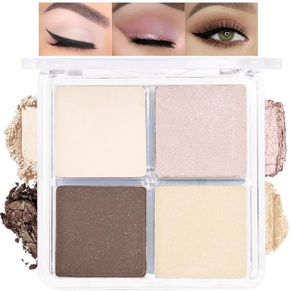 HHLOTH 4 Colors Nude Brown Eyeshadow Palette, Light Nude Dark Brown Pink Beige Yellow Quads, Matte & Shimmer Soft Blendable Eye Shadow, Natural Everyday Makeup for Mature Skin, Vegan, Sombras de Ojos