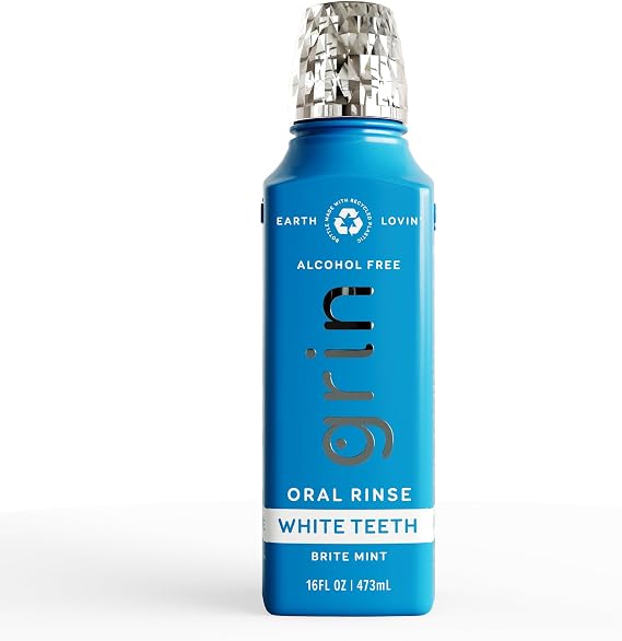 Grin White Teeth Oral Rinse, 16 Fl Oz, Fresh Breath Mouthwash, Brite Mint Flavored, Alcohol-Free