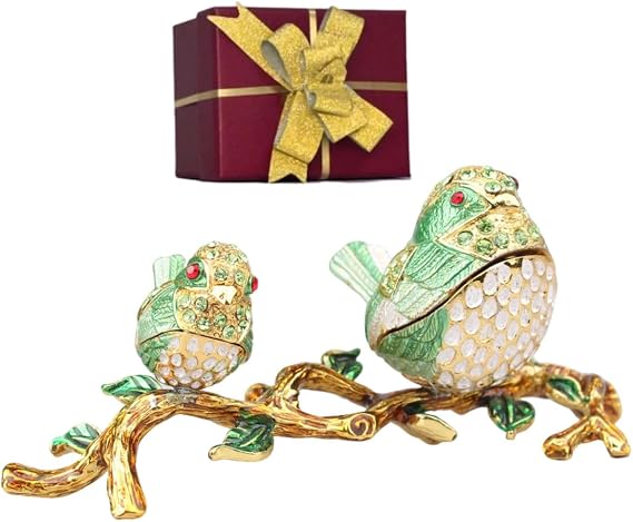 YOOYOO Love Bird Trinket Boxes Hinged, Double Birds Ring Dish, Two Small Animal Ring Holder For Wedding, Pretty Jewelry Boxes, Tiny Painted Ornament Home Decor, Enameled (Modern - Love Bird)