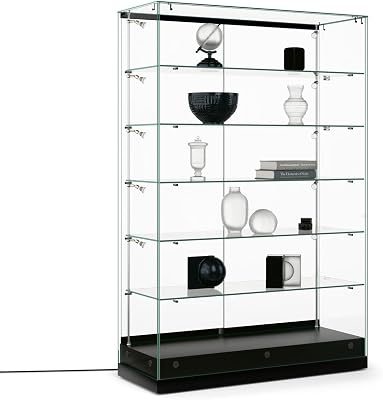Displays2go Retail Display Cabinets with Lights, Tempered Glass Shelves, MDF Base Clear, Black GTEC48LEDB