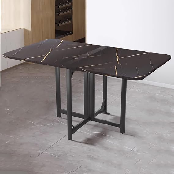 Gtzly Drop Leaf Dining Table, Mobile Folding Dining Table, Extendable Drop Leaf Table with Metal Frame, Multifunction Expandable Table for Work, Study and Dining(Black,120 * 80 * 75cm)