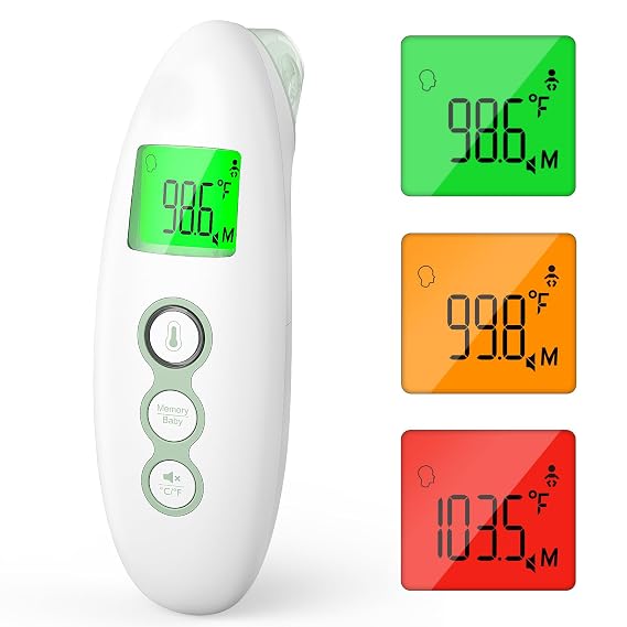 Momcozy Digital Forehead and Ear Thermometer, Non-Contact, Adults and Kids | Child Mode, Fever Alarm Function, Mute and Memory Functions, Digital Infrared Thermometer for Fast and Accurate Measurement
