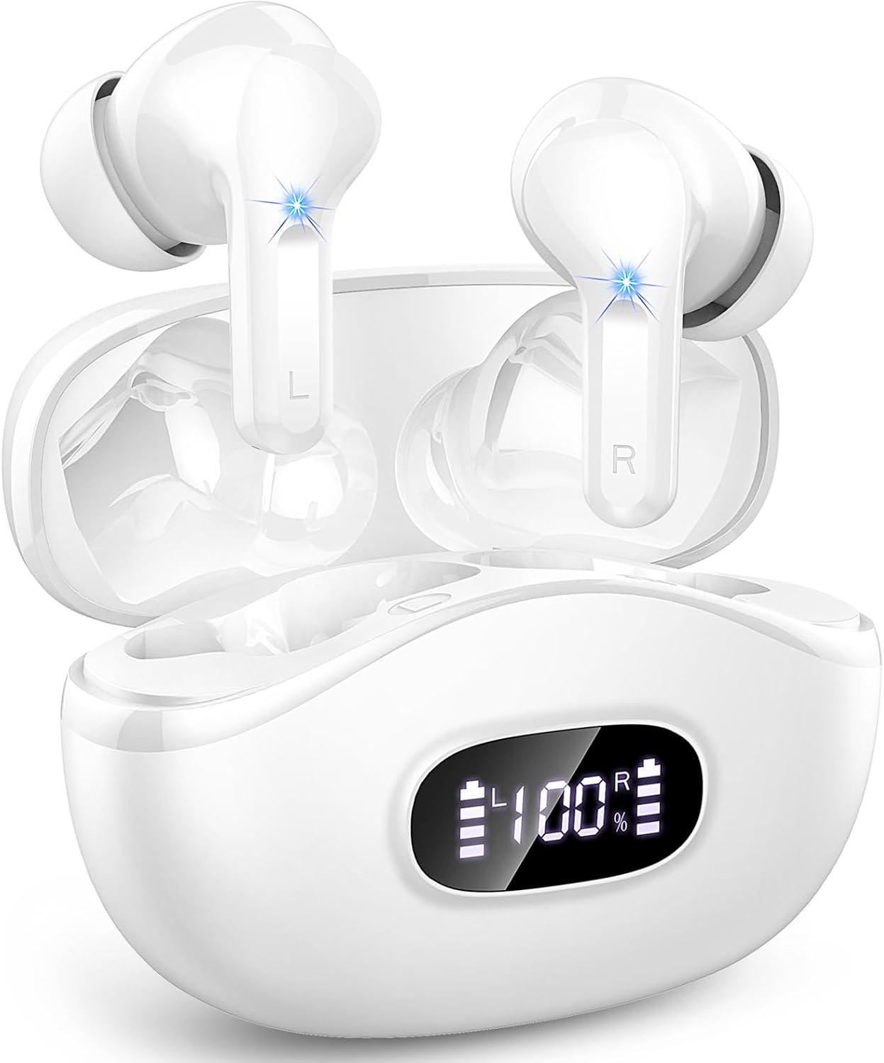 Wireless Earbuds, Bluetooth 5.4 Headphones In Ear with 4 ENC Noise Cancelling Mic, 40H Wireless Earphones Deep Bass, IP7 Waterproof Ear buds Bluetooth Earbuds, Mini UltraLight, LED Display