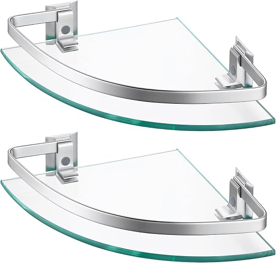 KES Glass Corner Shower Shelf 2 Pack Wall Mount Sand Sprayed Silver Finish