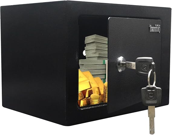 Yuanshikj Steel Small Safe Lock Box with Key Security, 0.23 Cu Ft, Black