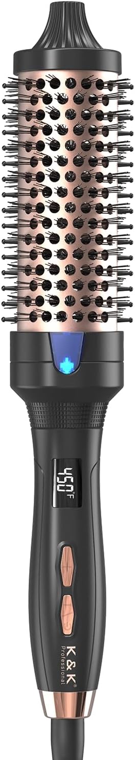 K&K 1 1/2" Ceramic Ionic Heated Round Brush for Blowout Look & Volume Curls | 1 1/2 inch ceramic tourmaline ionic heated round curling brush. Creates instant root volume, loose curls & blowout look