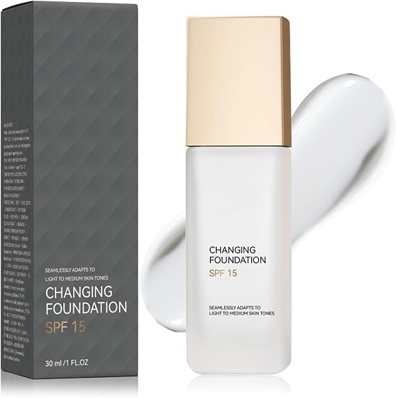 Colour Changing Foundation, SPF 15 Long Lasting Color Foundation for Mature Skin Coverage & Moisturizing 30ml