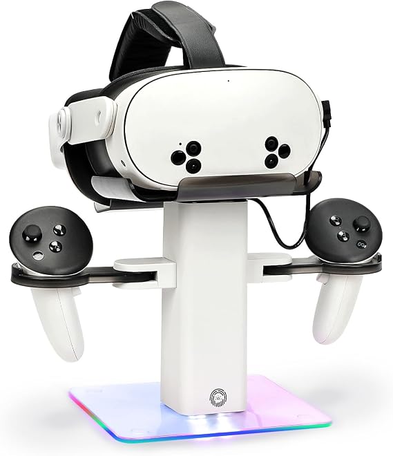 Charging Dock for MetaQuest 3, Vertical Stand Fit Quest 3S/3/2 | Premium ABS for VR Gaming Setup, 3 LED Light Modes & Sturdy Base Prevent Tipping, Easy Access, Quick Pickup, Protect Headset
