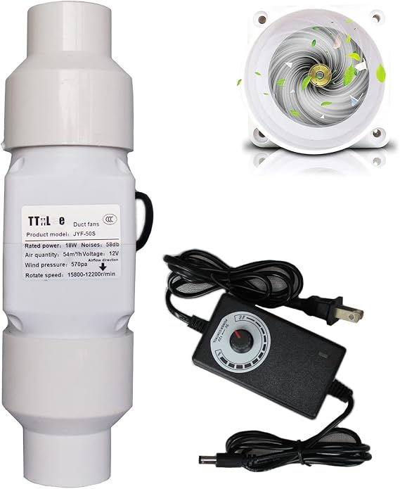 12V Inline Duct Fan 2 Inch 50mm-32mm Ventilation Exhaust Booster 18W Air Circulation Intake Fume Extractor Blower Filter Duct Kit for Attic Kitchen Grow Tent (Color : Adjustable Speed)