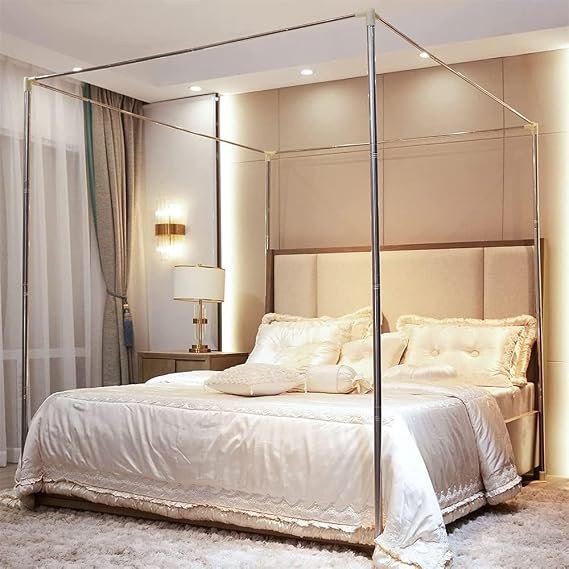 4 Corner Bed Canopy Post Frame Mosquito Netting Bracket Post Stainless Steel, Metal Bed Four Corner Bed Mosquito Netting Bracket for Four Corner Bed