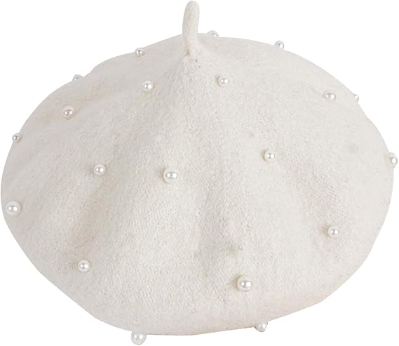 Baby Girls Pearl Beret Hats Pearl Beanie Hats Spring Summer Children Kids Caps Woolen Party Baby Accessories 2-6Y