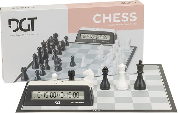 DGT Chess Box with Clock, Foldable Chess Set with Bonus Timer