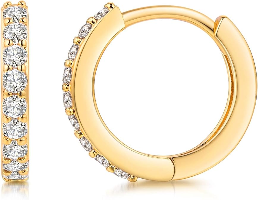 Kainier Mini Hoop Earrings 18K Gold Plated Cubic Zirconia Ear Cuff Earrings Huggie Hoop Cartilage Earring Hypoallergenic Jewelry for Women and Girls Rose/Gold......