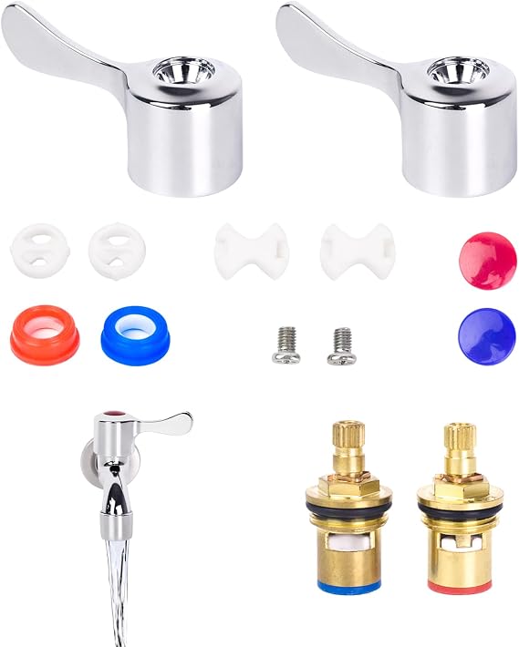2 Sets Mixer Tap Cartridge Replacement, 1/4 Turn Brass Ceramic Valves