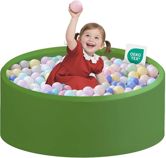 Zedachica Ball Pit for Toddlers 1-3 Memory Foam Ball Pits Baby Ball Pit Indoor and Outdoor Game Round Play Ball Pool For Children for Girls and Boys (Green, 31.5''x11.8''，NO Balls)