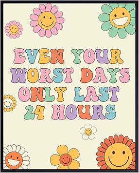 Retro Decor Motivation Wall Decor - Cute Home Decor - Inspiring Quotes Wall Decor for Women - Teen Inspirational Wall Art - Positive Art Priint - Smiley Faces Happy Quotes Picture, 70s Room Decor