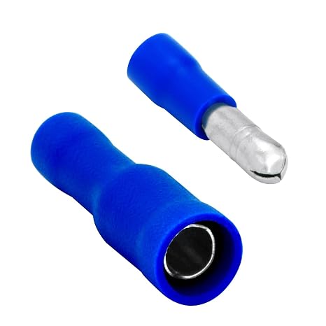 BTVMF-156B100 Vinyl Bullet Terminal Male Female Each 50pcs(0.156" Stud,Blue 16-14awg )(18447)
