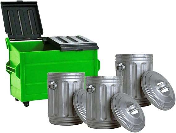 Green Dumpster & 3 Trash Cans for Wrestling Action Figures