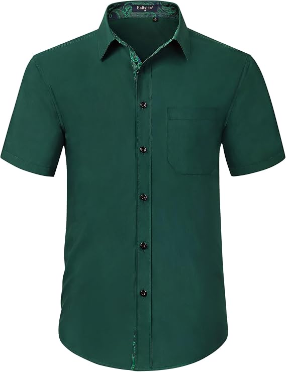 Enlision Mens Short Sleeve Dress Shirts Solid Color Regular Fit Shirt Casual Button Down Business Shirts with Pocket
