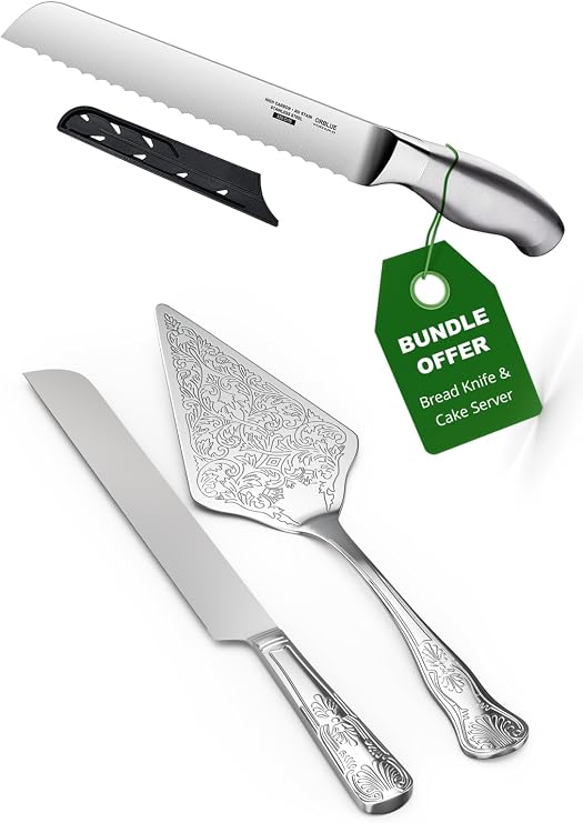 Orblue Premium Bread Knife and Versatile Cake Server Set