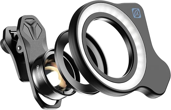 Apexel Macro Smartphone Lens with Ring LED Light, Macro Lens for HD Smartphones, Micro Lens, Close-range Shooting, Smartphone Lens for Details, Smartphone Lens, Easy to Use, Portable, Extra Large