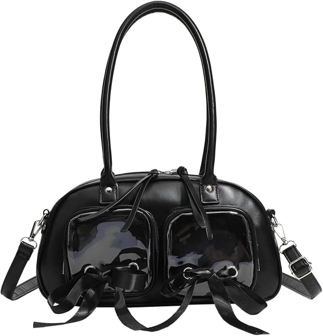 Japanese Lolita Cute Girl Handbag JK Uniform Shoulder Bag PU Anime Ribbon Bowknot Transparent Doll Bag