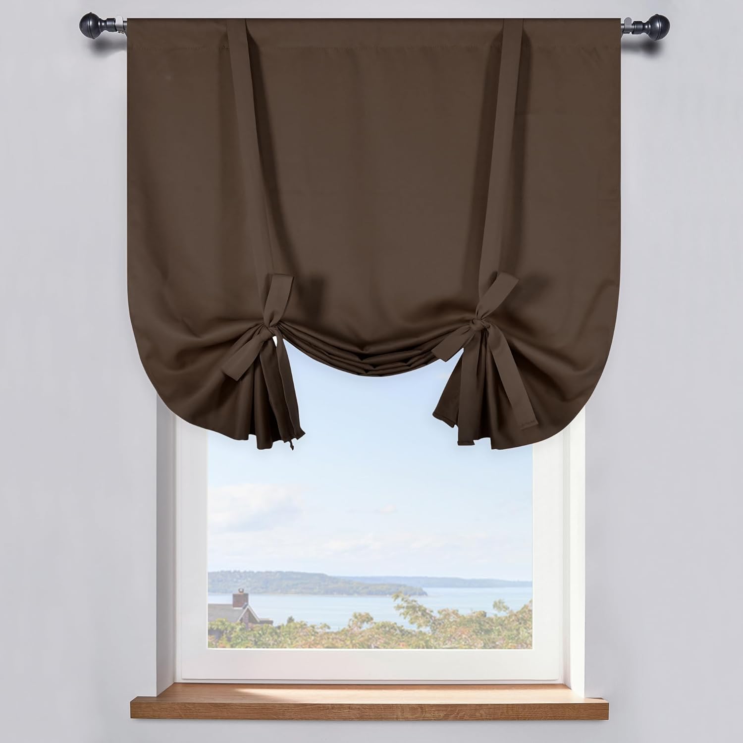 DONREN Coffee Brown Kitchen Curtains for Window - Elegant Roman Blind for Tie Up Shades Short Window Covering Rod Pocket Style, Single Piece,34 Wide by 45 Inches Long
