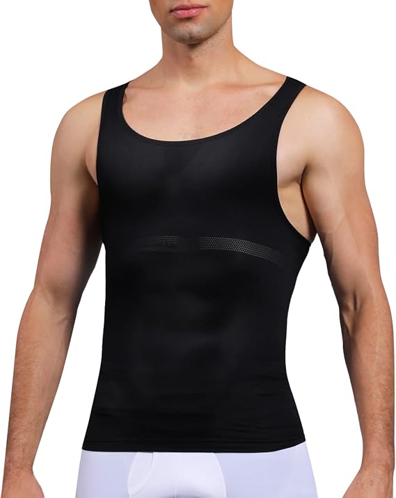 SLIMBELLE Men's Body Shaper Slimming Vest Elastic Slim Shapewear Compression Undershirts Tummy Control Waist Trainer Shaper Vest