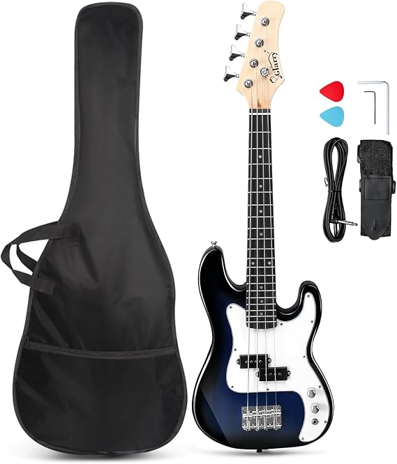 GLARRY 36in Electric Bass Guitar, 4 String Beginner Starter Kit with Accessories including Cable, Strap, Bag for Adults (Dark Blue)