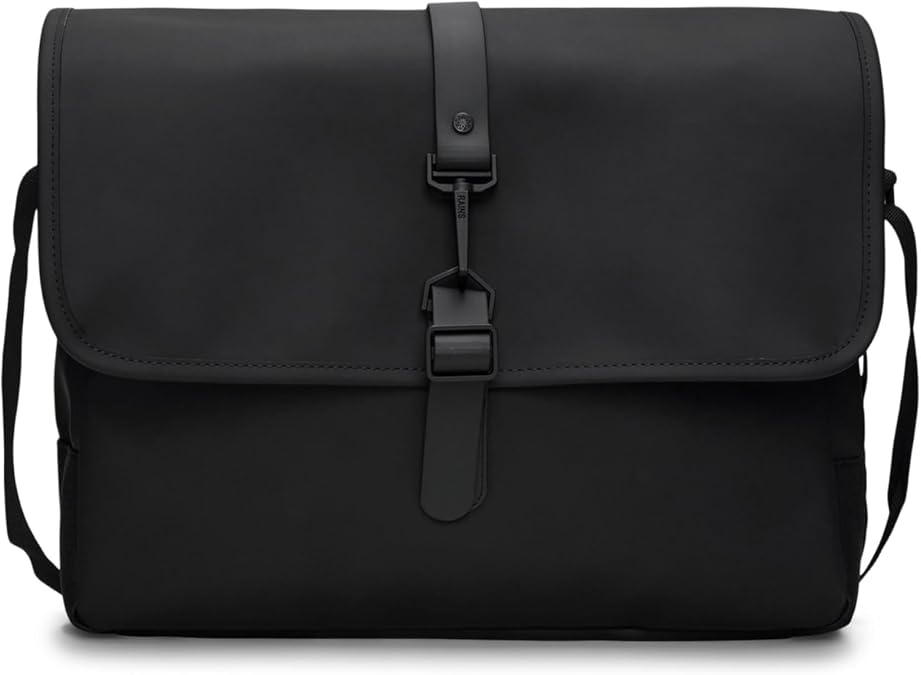 RAINS Messenger Bag Waterproof Laptop Crossbody, Fits 16 inch, 2.8 gal | Waterproof PU messenger for men and women; 11 L, fits 16 in laptop, carabiner flap, internal and external zip pockets