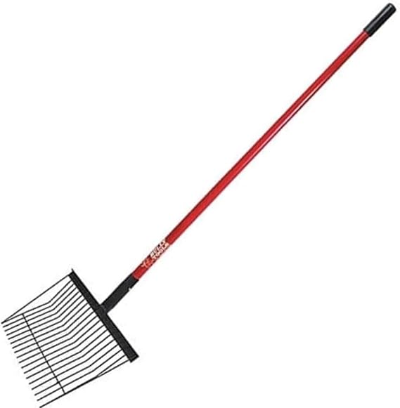 Bully Tools Stall Fork Tool - Heavy Duty 18-Spring Steel Tines Pitchfork with Long Fiberglass Handle, Ideal for Gardening, Farming, Bedding, Yard Cleaning and Transferring Hay - 100% Made in The USA