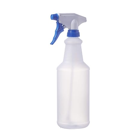 Consolidated Plastics Leakproof Spray Bottle with Blue Sprayer, HDPE, Natural, 32oz., 12 Piece