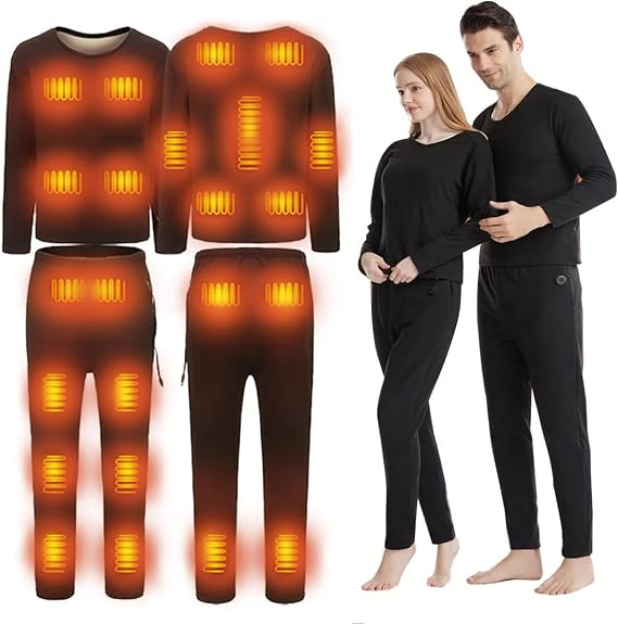 Thermal Underwear, APP Control USB Elecrtic Fleece Ski Heating Underwear Top And Pant Set (excluding Mobile Power)