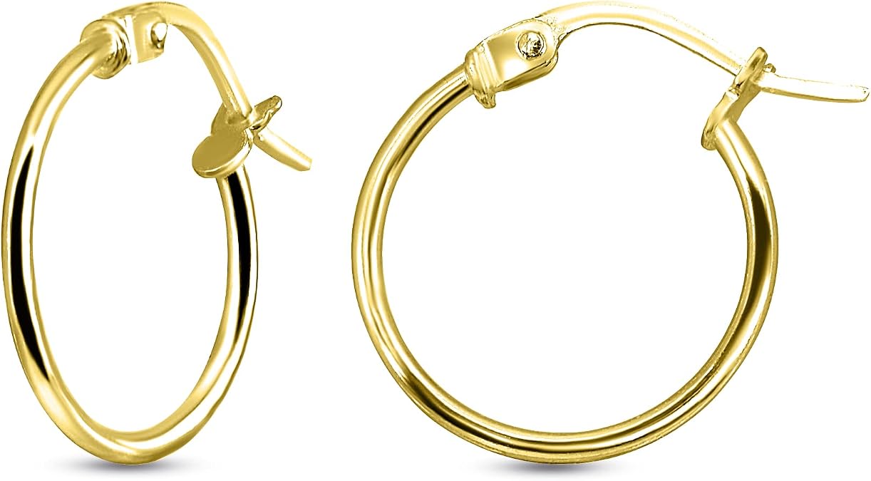 Sterling Silver Hoop Earrings for Women - Gold Hoop Earrings - Hoop Earrings Set - Thin Light Polished Round Post Click-top Hoops Earring for Women Men, 12-20mm Diameter, 1-3 Pairs Jewelry Sets