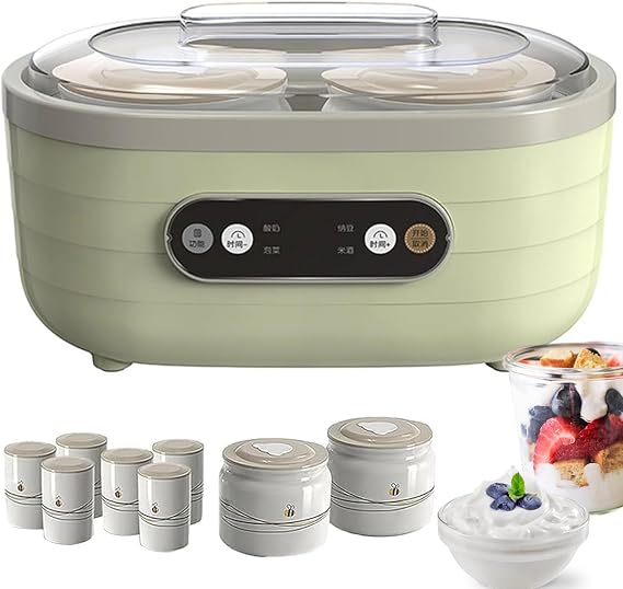 Yogurt Maker with 8 Ceramic Jar, 1400Ml Electric Yogurt Machine with Adjustable Time 360° Constant Temperature Heating, Multifunctional Yogurt Maker Machine for Yoghurt Cheese 220v