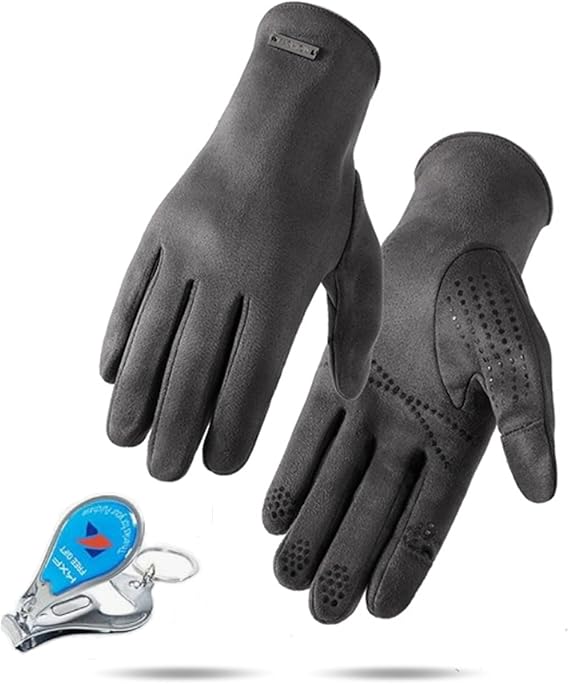 KXF Mens Winter Warm Touchscreen 2-Finger-Less Thermal Slim Cut Anti-Slip Suede Gloves for Cold Weather Men Cycling