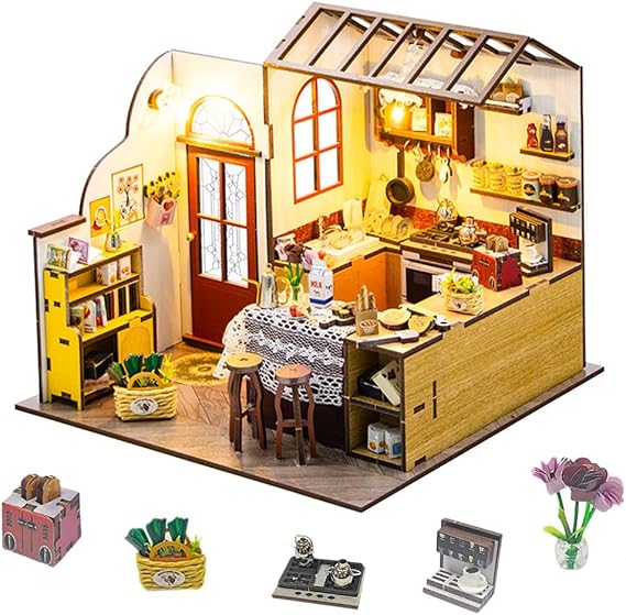 DIY Miniature House Kit with LED Lights,Mini House Kit DIY Dollhouse Kit for Adults to Build, Model Building Craft Kit, for Birthday Christmas