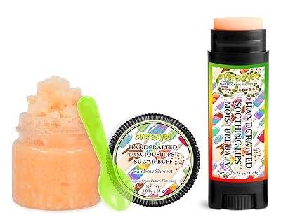 Rainbow Sherbet Soothing & Luscious Lips by OverSoyed Exfoliator & Chapped Lip Repair Lip Care Combo | Artisan Handcrafted to Order Juicy Sweet Tart Watermelon Lemon Line Raspberry Flavored Exfoliating Sugar Lip Scrub & Lip Moisturizer Balm Gift Set