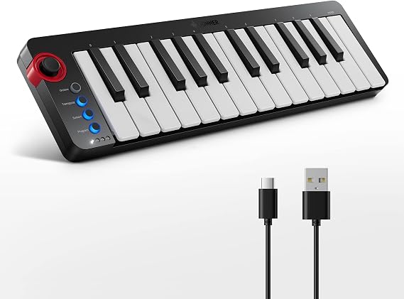 Donner Mini MIDI Keyboard N-25, 25 Key MIDI Controller Gifts for Beginners with Velocity-Sensitive Mini Keys Light-up Rocker Music Production Software, Small USB Controlador with 40 Teaching Courses