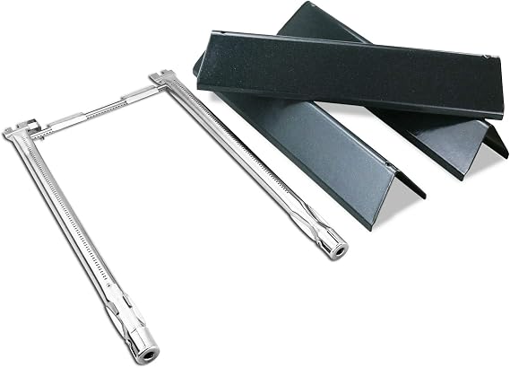 Uniflasy 7635 Flavorizer Bars and 69785 Grill Burner Tubes for Weber Spirit I & II 200 with Front Control, Spirit E210, E220, S210, S220, for Weber 15.3 Inch 7635 Flavor Bars and 69785 Burner Pipe