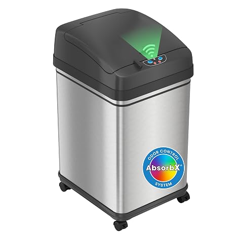 iTouchless Glide 8 Gallon Pet-Proof Sensor Trash Can with Odor Control Filter and Wheels, Stainless Steel Garbage Bin Stops Dogs and Cats Getting in Kitchen Wastebasket