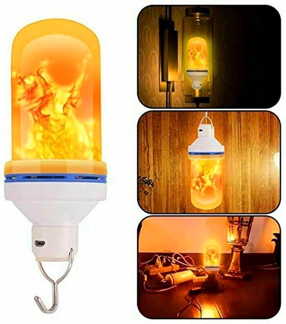 3-Pack 7W LED Flame Bulb, Rechargeable Flame Light Bulb Battery Operated and USB Powered with 3 Modes and Upside Down Feature for Christmas Fireplace Decoration and Tent Lighting