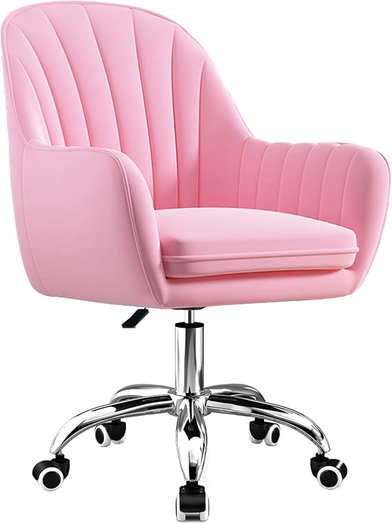 Home Ergonomic Office Chair Gray Velvet Swivel Chair, Living Room Ergonomic Mid Back Swivel Dining Chairs Adjustable Height Swivel Office Chair Home Computer Desk Chair Soft Padded Vanity Chair with